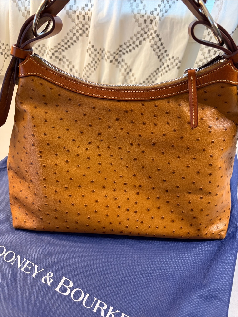 Dooney & Bourke Vintage Tan Ostrich-Embossed Leather Hobo Bag - Picture 8 of 11